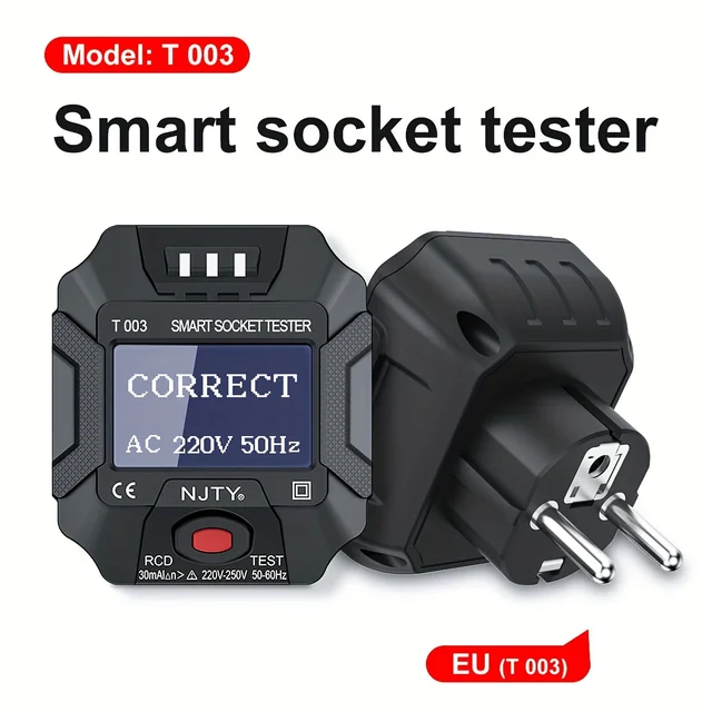 NJTY Tester gniazda Test napięcia Detektor gniazda EU UK US Wtyczka uziemienia Zero Line Wtyczka Polaryzacja Faza Sprawdzanie Cyfrowy test napięcia AC