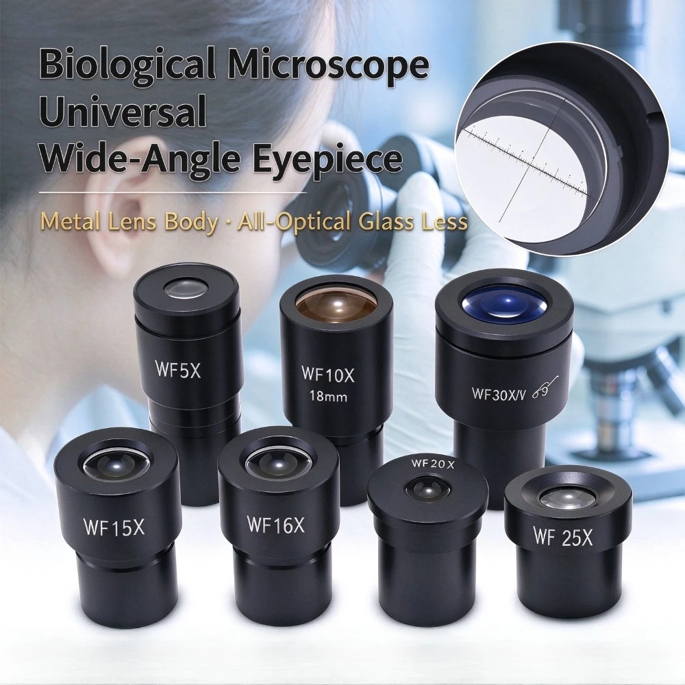 23.2mm WF10X/16X/20X/25X/30X Wide-Angle Microscope Eyepiece Eyepiece Reticle Biological Eyepiece for School Science Education