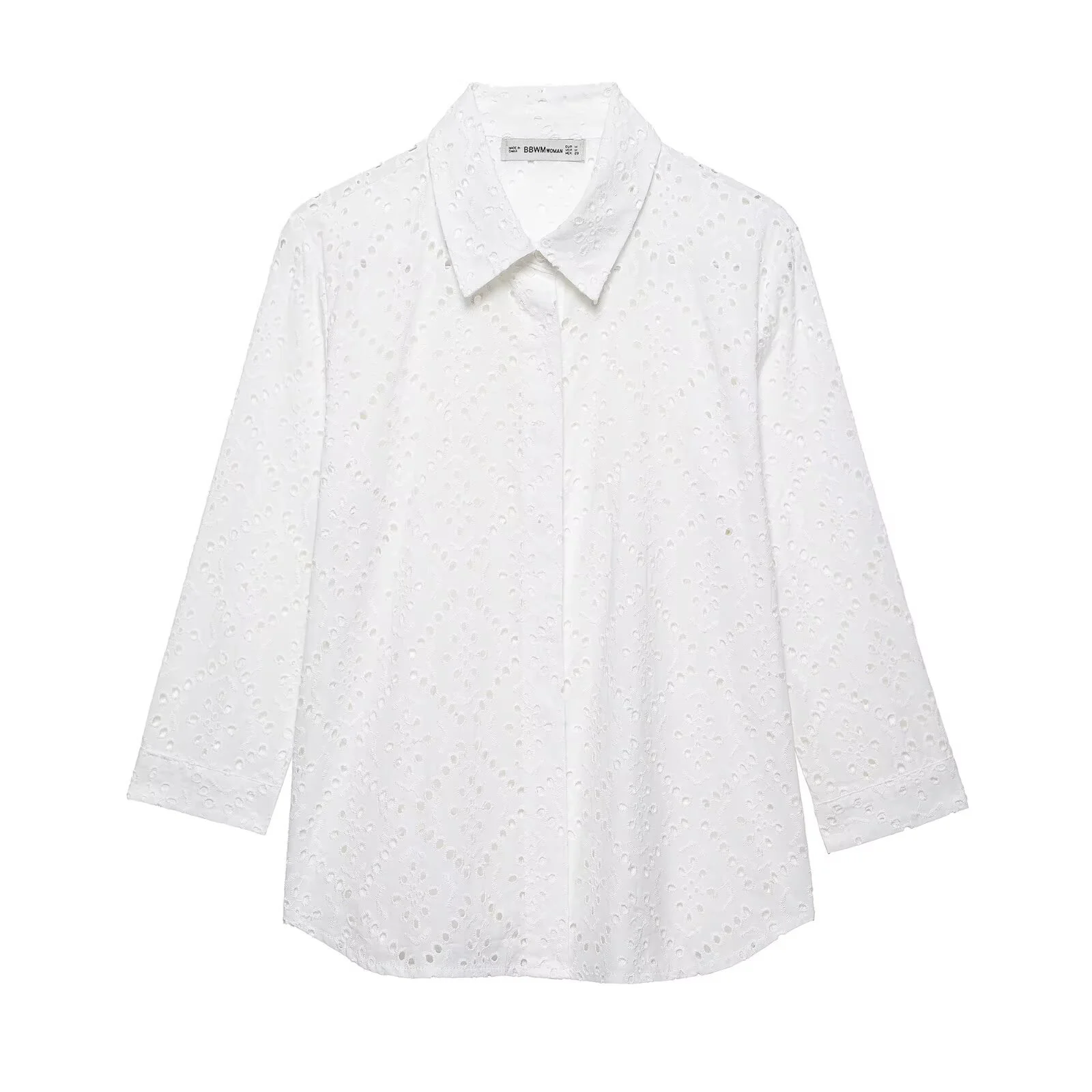 Chemise brodée creuse pour femmes, vêtements polyvalents et confortables, couleur unie, Look Slim, nouveau produit, printemps 2025