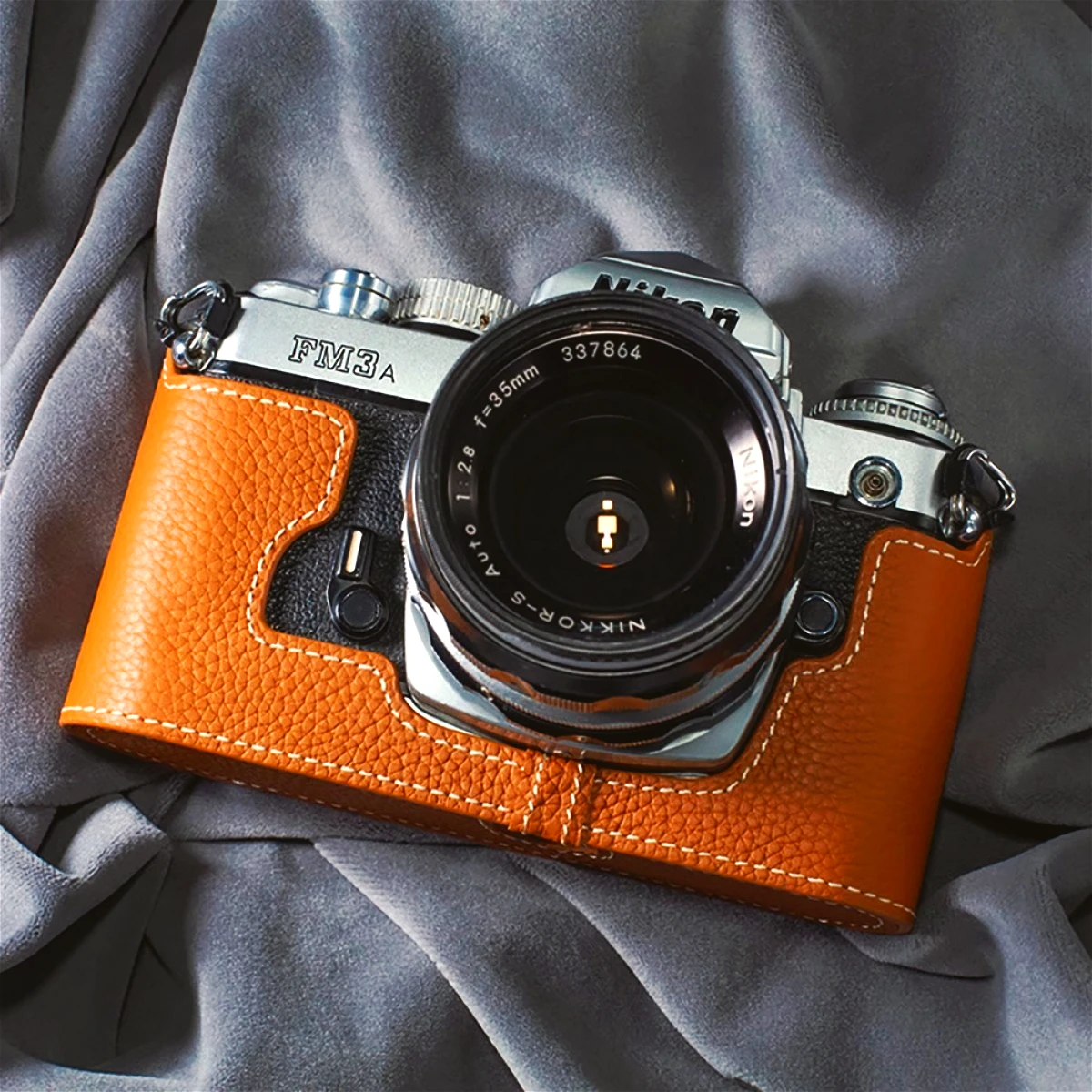 

Genuine Real Leather Half Camera Case Protective Bag Body Cover Shoulder Strap Belt for Nikon FM3A Photography Accessories