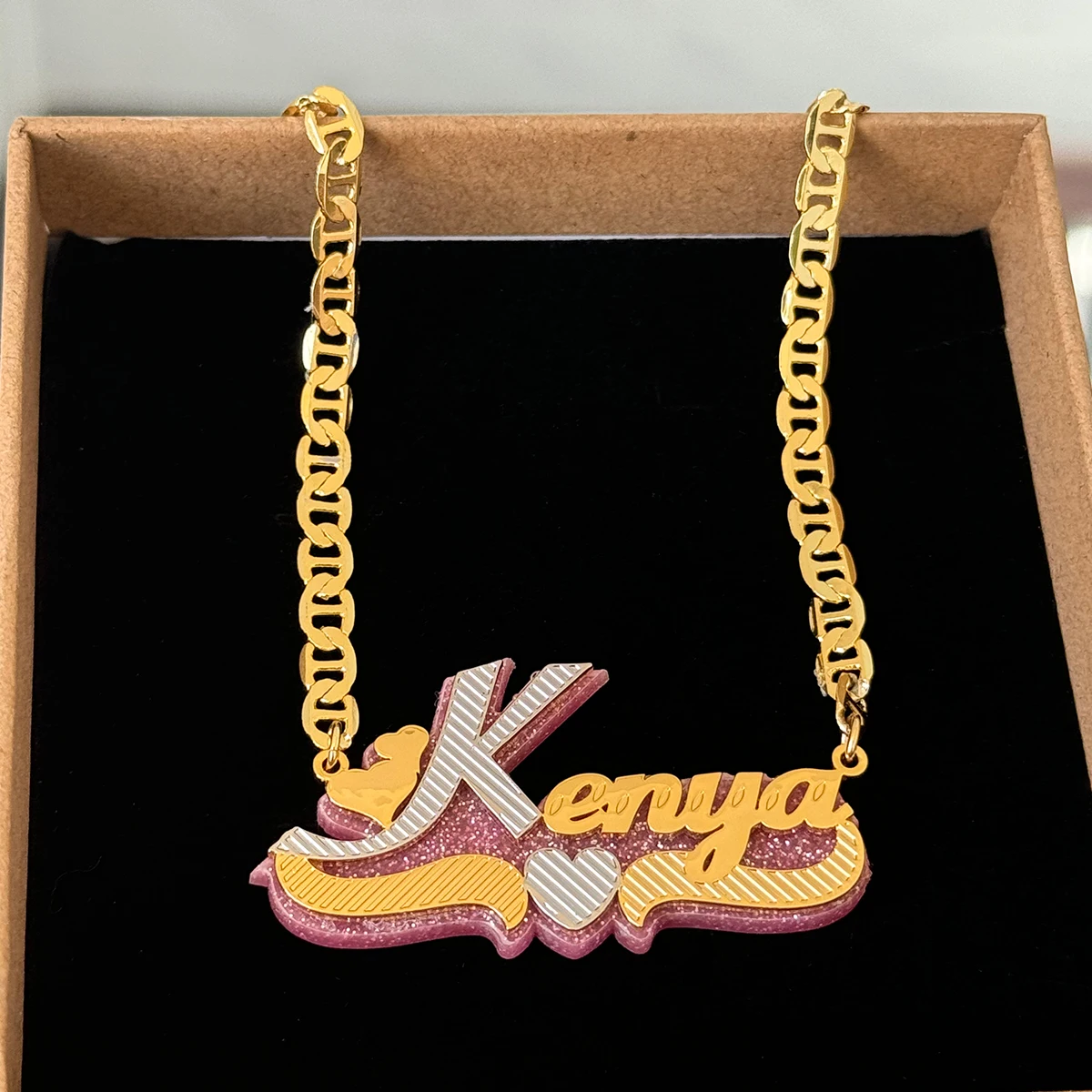 Personalized Double Layer Necklaces Custom Name 3D Stainless Steel Necklace Acrylic Background Party Anniversary Gift Jewelry