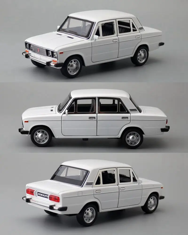 1:24 Scale Diecast Toy Vehicle Model LADA 2106 Classical Car Pull Back Sound & Light Door Openable Collection Gift For Kid