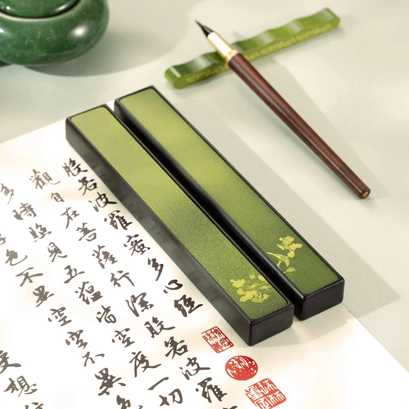 Brass Paperweight with Lacquer Art Green Tone for Calligraphy Painting Pen Rest Desk Decoration Press Xuan Paper Weight Gift Box