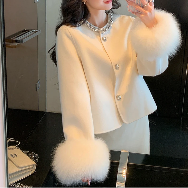 Spring Heiress Woolen Coat Women's Short Style Small Fragrance Jacket Double-sided Woolen Outerwear Women's Warmer Clothes