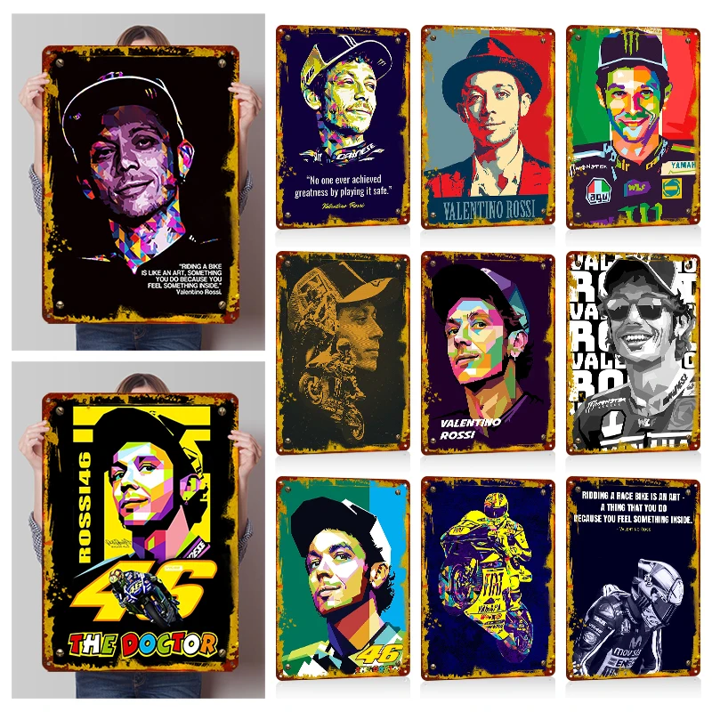 Legendärer Fahrer VR46 Rossi MotoGP Metallposter Anpassbare Wandkunst Retro Vintage Metallschilder für Fans Wohnzimmerdekoration