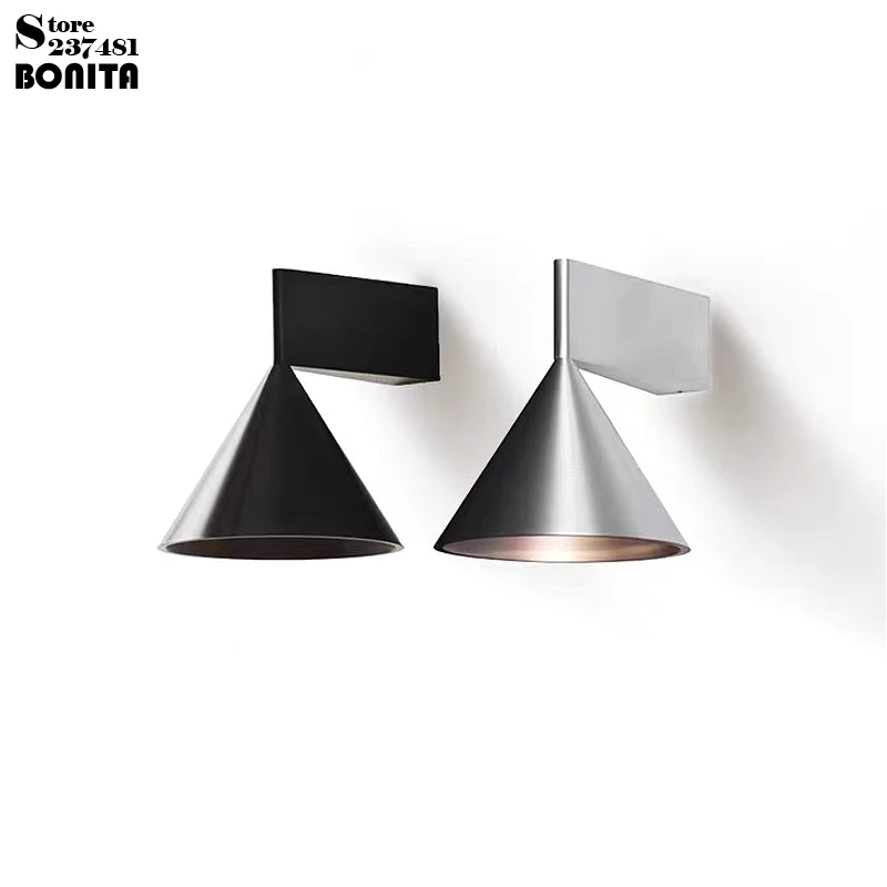 Modern Aluminum Wall Sconce with Cone Shade, Brushed Silver & Matt Black Wall Light for Bedroom Living Room Hotel，3-Colors Dim