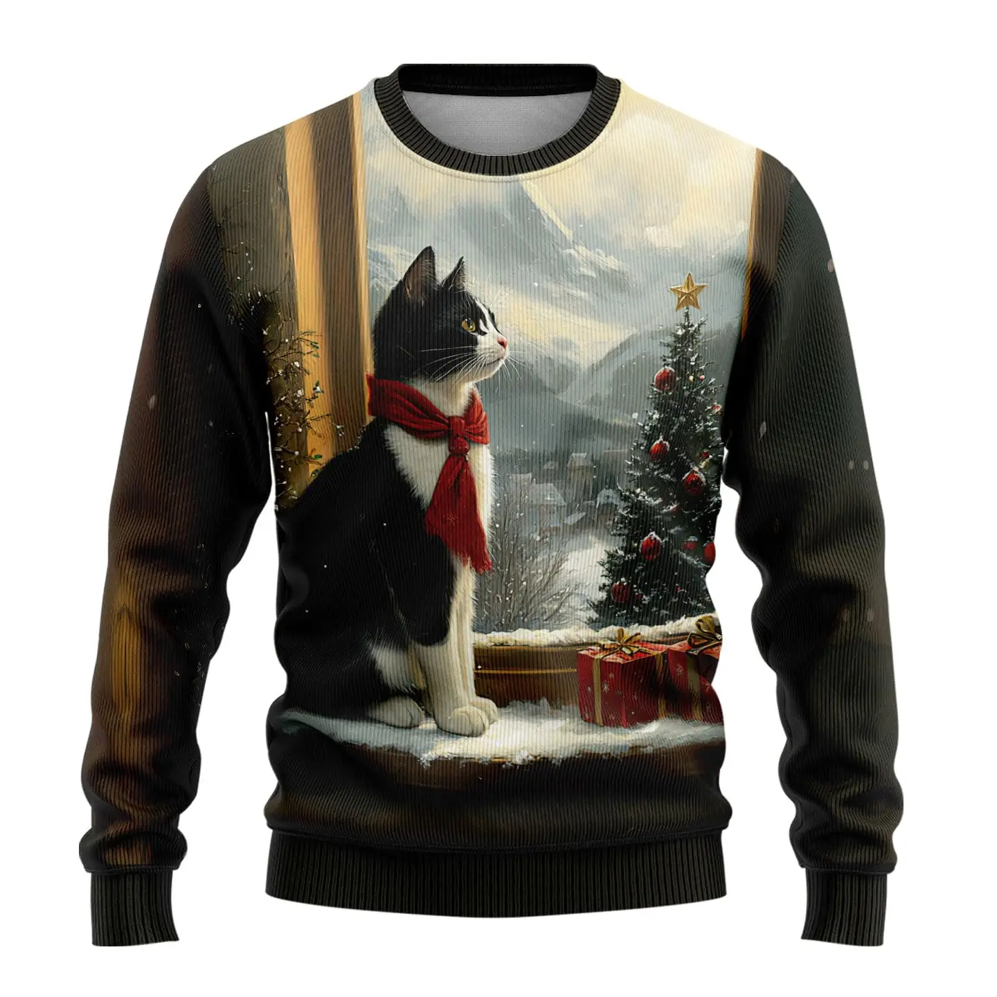 

Рождественские уродливые рождественские свитера Cat Xmas — рождественский мужской свитер, комплект рождественской праздничной рубашки с круглым вырезом 08