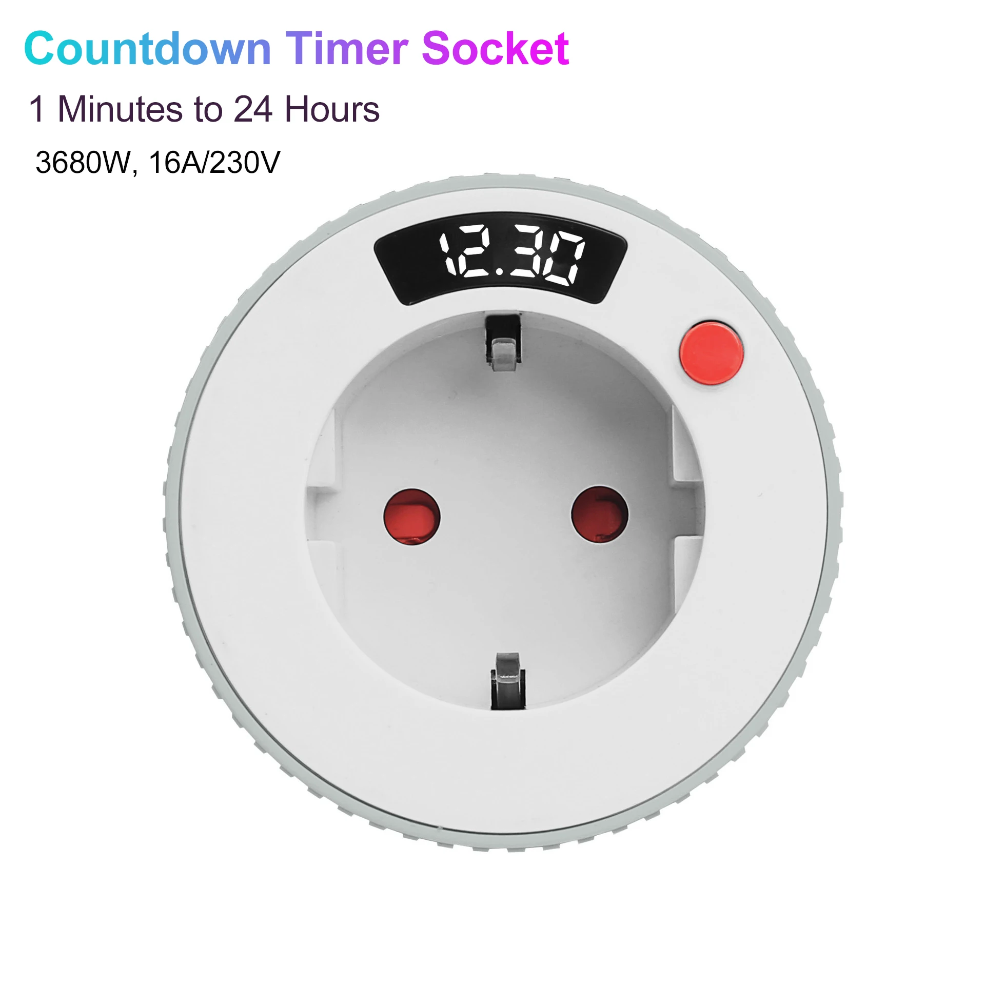 Countdown Timer Socket, Digital Countdown Timer with Integrated LED Display, 1 Minutes to 24 Hours for Household Appliance