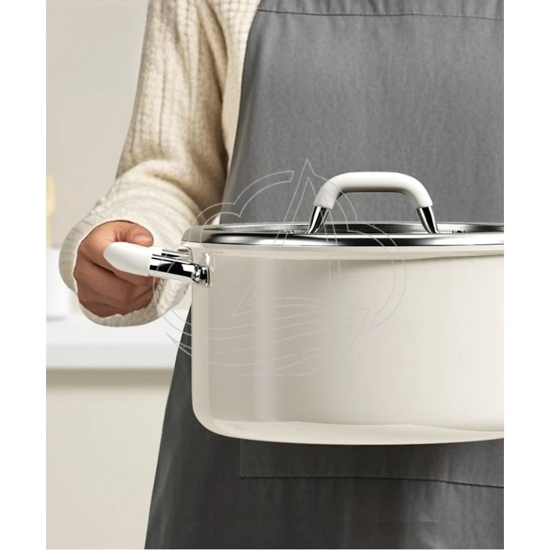 

Food Grade Thick Stainless Steel Ceramic Stock Pot Double Handles Soup Porridge Stew Pot for Induction & Gas