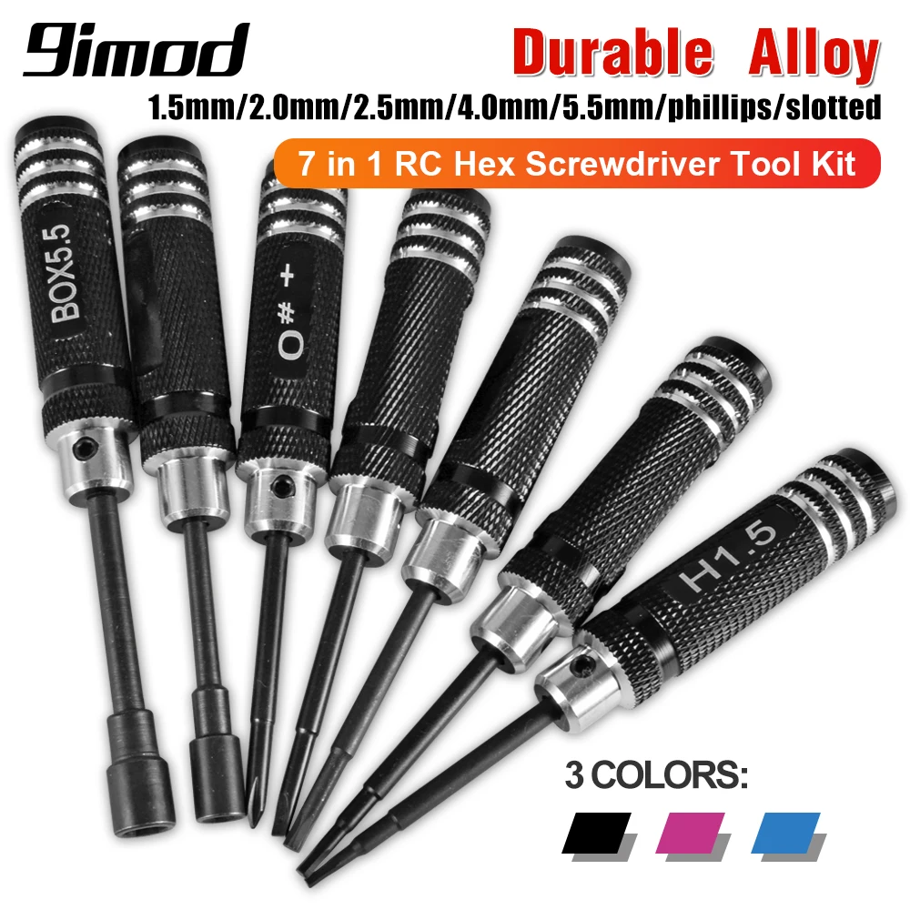 9IMOD RC Hex Driver Set 7pcs 1.5 2.0 2.5mm Hex Allen Screwdriver RC Repair Tools Kit Nut Phillips Wrench for RC Helicopter Car