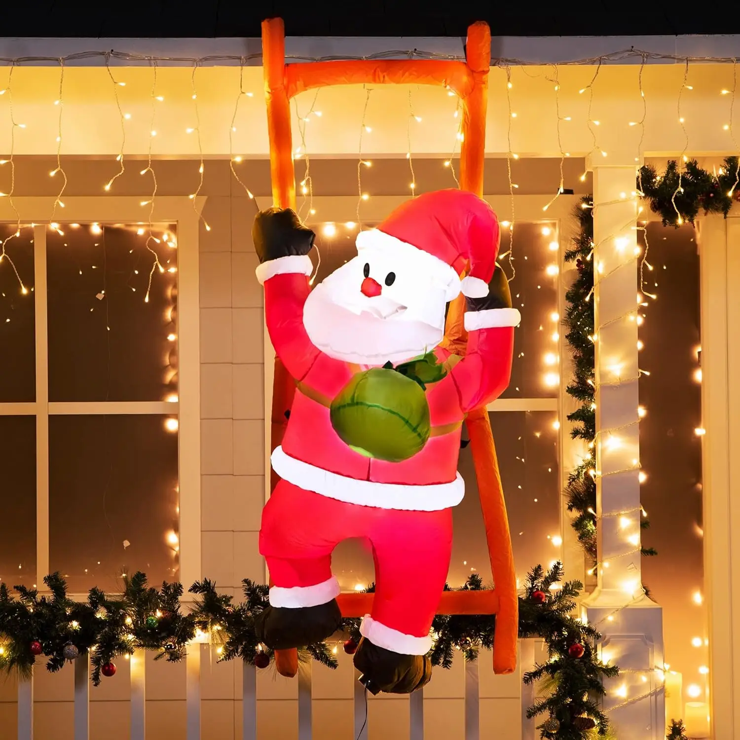 6 FT Christmas Inflatable Climbing Santa Hanging Inflatable Christmas Yard Decorations for Xmas Party Lawn Décor