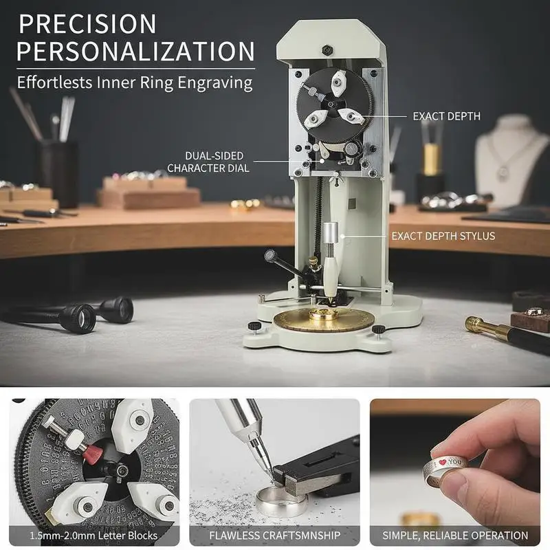 Internal Jewelry Carving Machine 1.5mm-2.0mm Character Block For Jewelry Shop Hobbyist Studio, Double Sided Dial Manual Lettering Tool Metal Ring Marking Equipment Professional Engraving Device view 7
