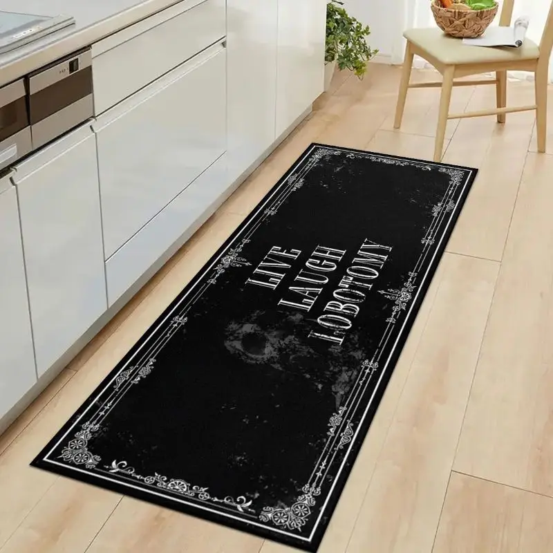 VIKAMA Live Laugh Lobotomy Tapestry Dark Humor Gothic Wall Hanging Black White Vintage Border Rug For Bedroom Kitchen Home Decor