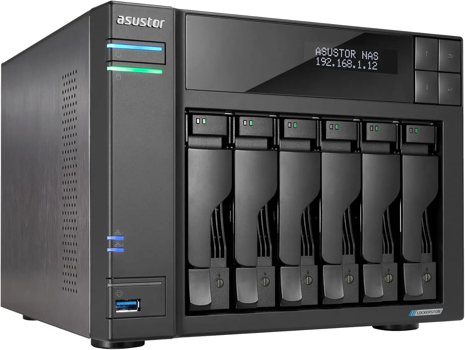 ASUSTOR Network Storage Diskless AS6706T Lockerstor 6 Gen2 6 Bay NAS Quad-Core 2GHz CPU 4XM.2 NVMe Slot Dual 2.5-10GbE 8GB RAM