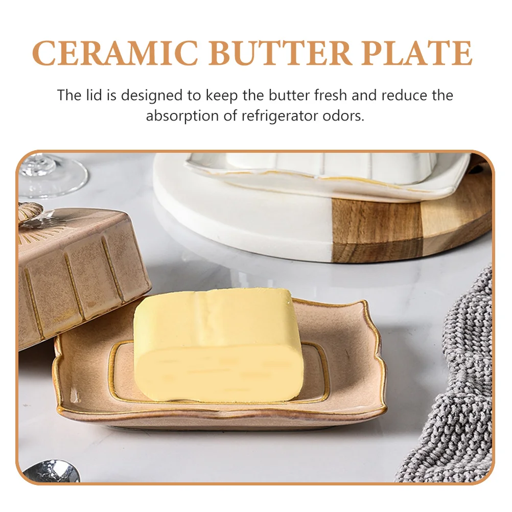 

1Set Ceramic Food Plate Delicate Surface Easy Clean Safe Storage for Butter Cheese Kitchen Butter Holder Solution
