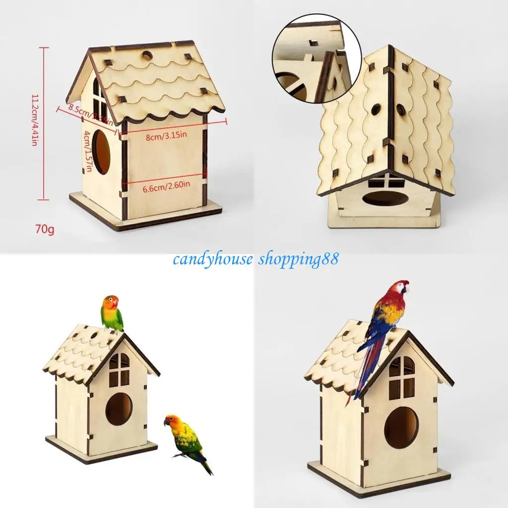 

D7YE DIY Bird Nesting Box Unassembled Toy Crafts for Bird Parrot Parakeets Outdoors Perch Stand Nest Cage Parrot