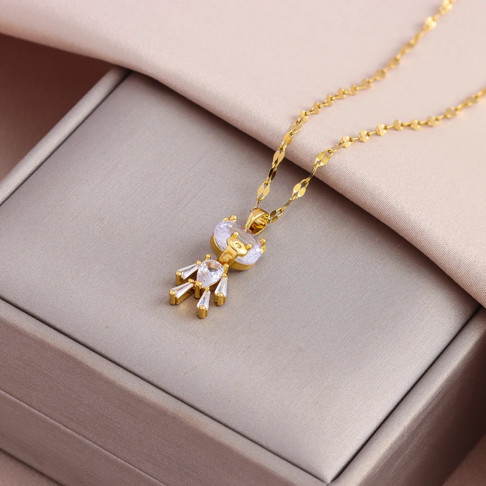 Cute Sexy Zircon Crystal Little Bear Pendant Necklace For Women Light Luxury Female Stainless Steel Neck Chain Jewelry Wholesale