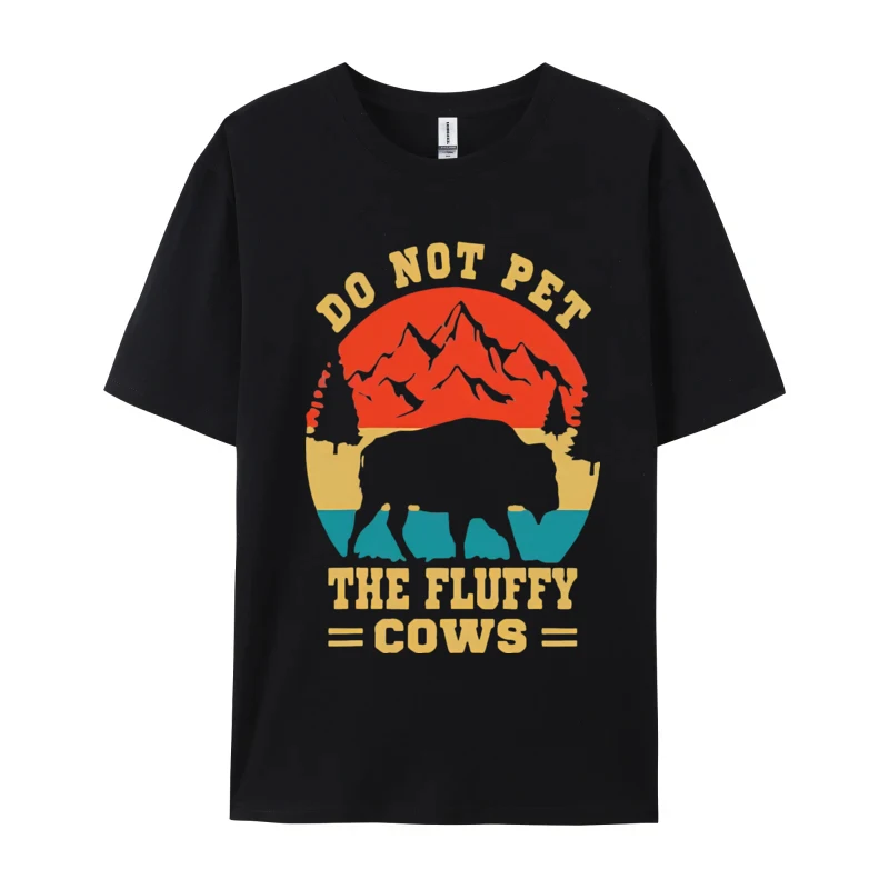 Do Not Pet The Fluffy Cows Bison Yellow T-shirt Vintage Cotton T-shirts Animal T-shirts Printed Brand Mens Shirt Free Shipping