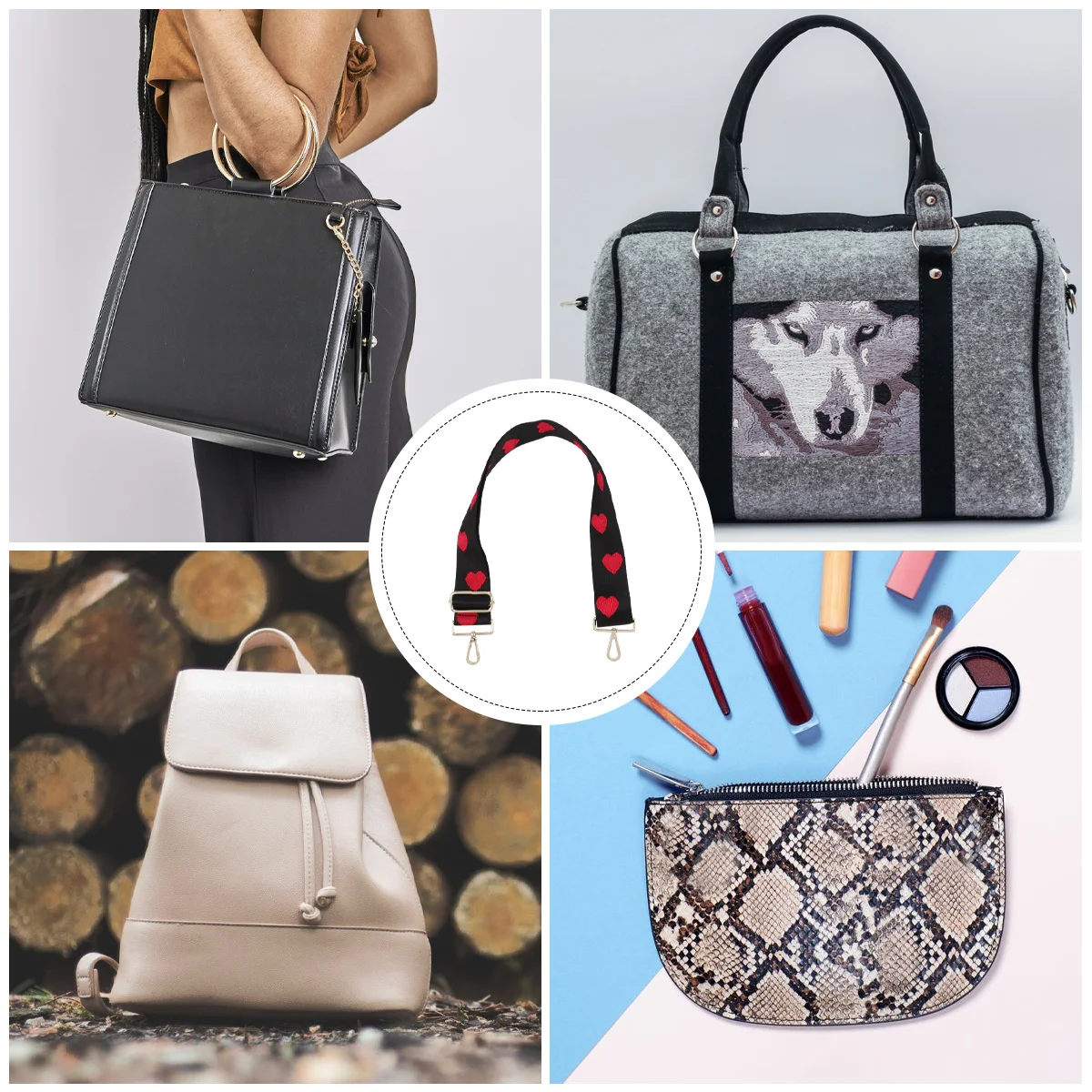 

Colorful Heart Design Shoulder Belt Tough Material DIY Purse Replacement Strap Buckle Adjustable Shoulder Strap