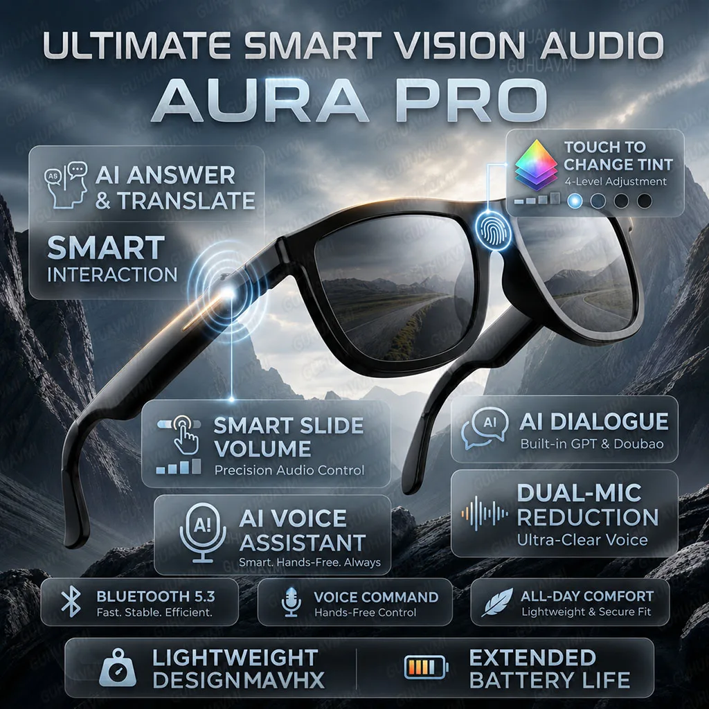 2026 New Touch Color Change Smart Glasses AI Translation Voice Wake-Up Dual Mic Noise Reduction Bluetooth Music IP65 Waterproof