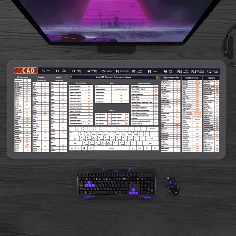 CAD Shortcuts Large Mouse Pad Extended for AutoCAD Computer Keyboard Non Slip Leather Mousepad Desk Mat ﻿Keyboard Mouse Pad
