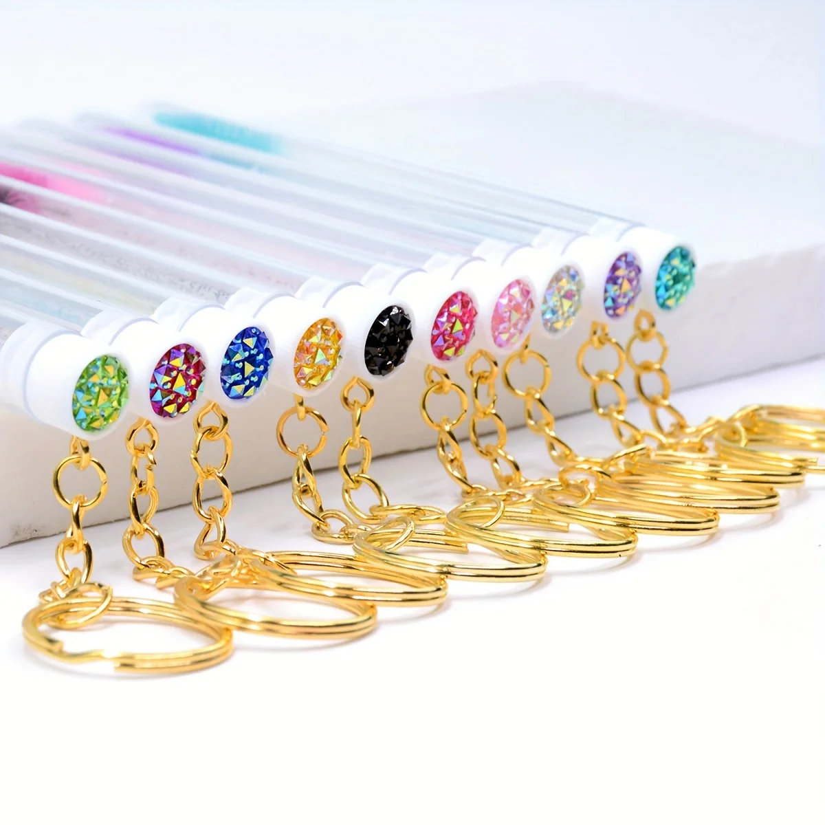 2 szt. Kryształowe szczoteczki do rzęs z błyszczącymi diamentami, probówka z breloczkiem, błyszcząca szczoteczka do przedłużania rzęs, szczoteczka do brwi