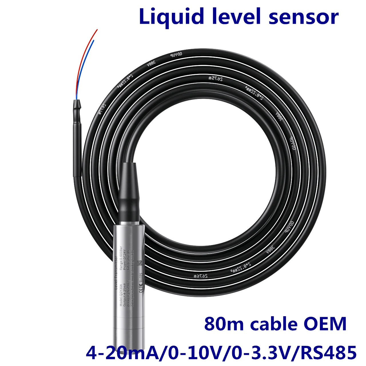 

80m cable Liquid Level Sensor 0-10V Transmitter for Tank Water Level Transducer 4-20mA RS485 0-3.3V