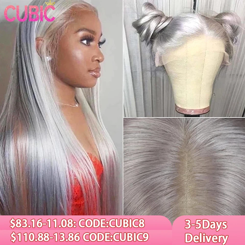 13x4 Glueless Sliver Grey Colored Straight Lace Front Human Hair Wigs HD Transparent Lace Frontal Human Hair Wig Pre Plucked