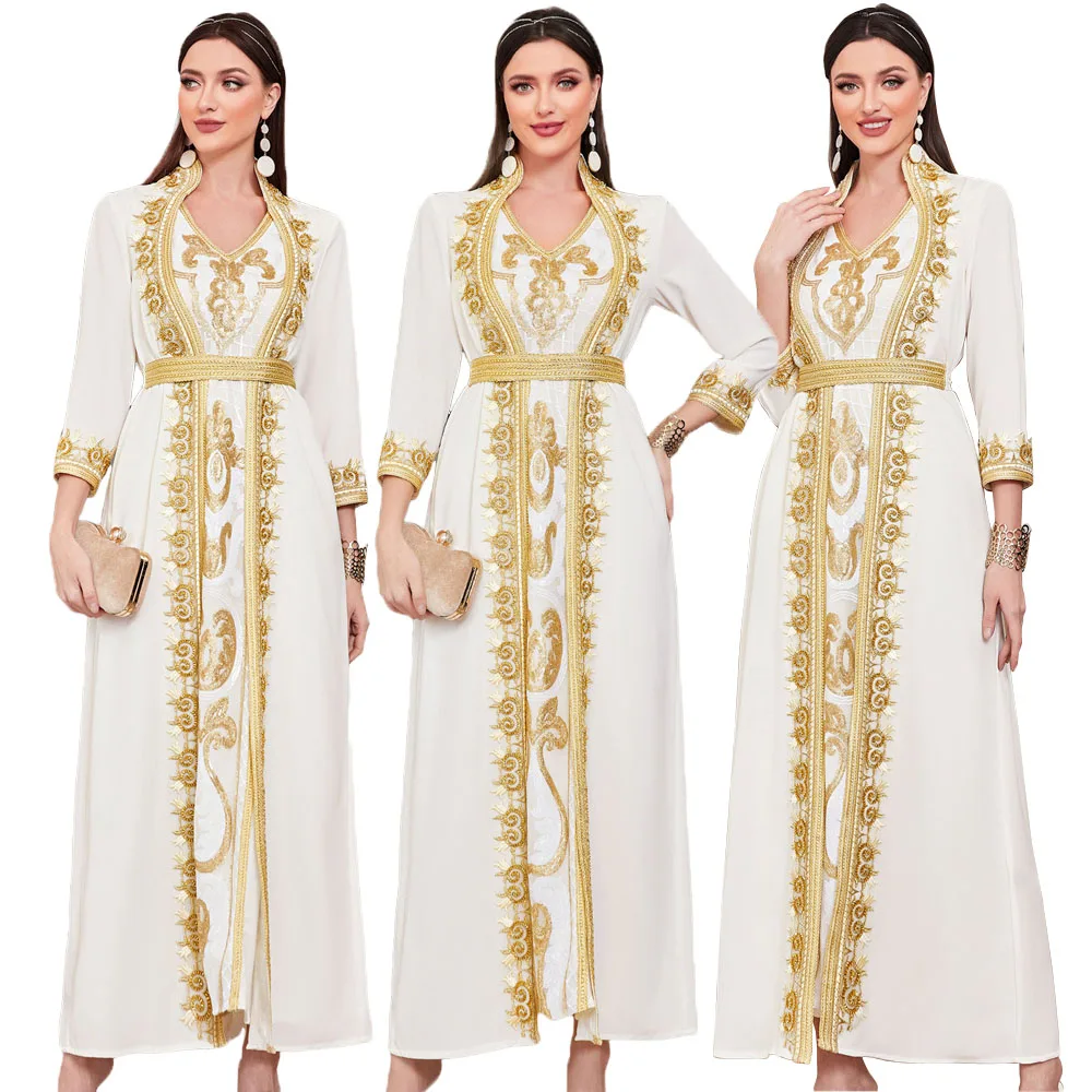 

Sequins Bead Embroidered Abaya Dress for Women 2024 Middle East Arab Oman Dubai Muslim Moroccan Caftan Party Clothes Eid Ramadan