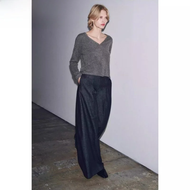 

Новое осеннее поступление, женский вязаный свитер Long Sve, шерстяная и камерная смесь, мягкая V-Ne, повседневная ткань из волокна Sle een