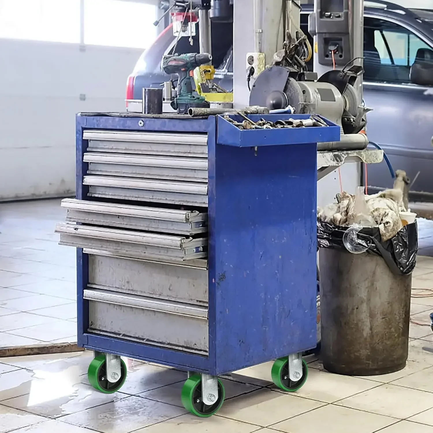 Set of 4, Heavy Duty Casters, Polyurethane Industrial Casters with Load 3200lbs Capacity (2 Swivel & 2 Rigid)