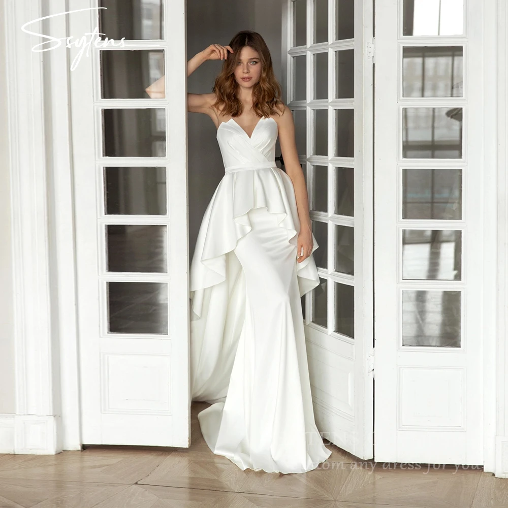 

SSYTENS Modern Mermaid White Wedding Dresses Woman Sweetheart Mermaid Bridal Gowns Corset Back Vestido De Novia Boda Customized