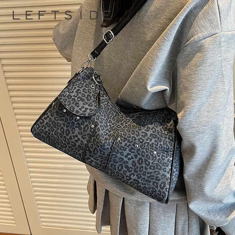 

LEFTSIDE Leopard PU Leather Shoulder Bags for Women 2025 Y2K New Fashion Trend Female Crossbody Bag Lady Handbags and Purses