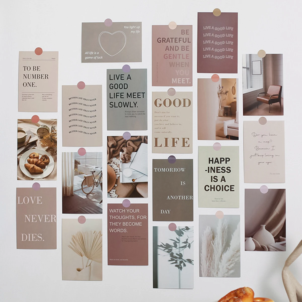 30PC Lucky Life Theme Postcards,Floral Alphabet Elements,Wall Decoration Materials Living Room  Classroom (Includes 48 Stickers)