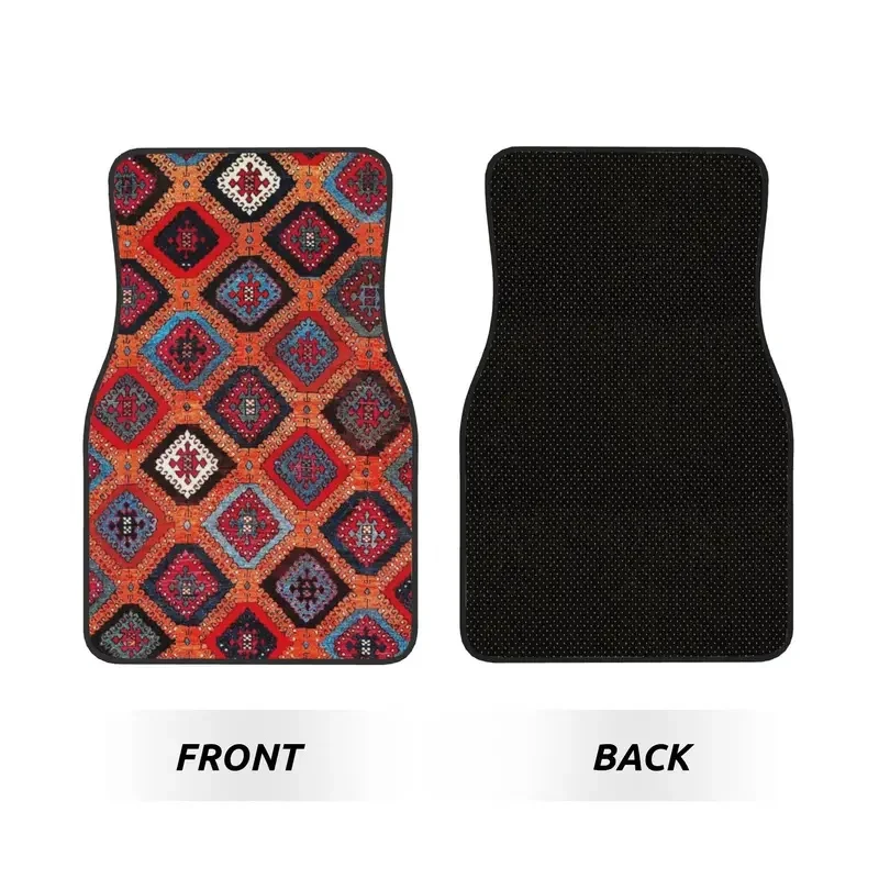 4PCS Crystal Velvet Car Floor Mats Sarkisla Sivas Turkish Kilim Ethnic Geometric Diamond Universal Auto Front And Rear Foot Mats
