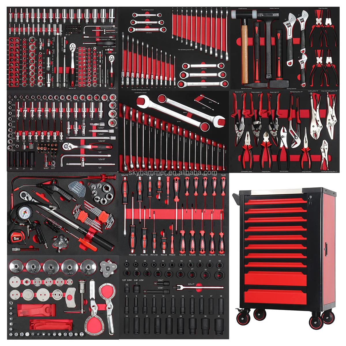 Mechanic Tool Cart Cabinet With 477pcs Tool Set Rolling Tool Storage Cabinet