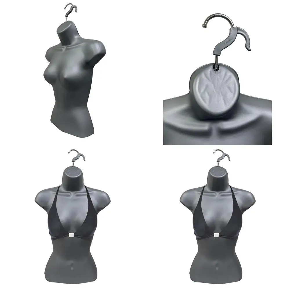 

Gray Stackable Hollow Back Mannequin Set of 5 for S-M Clothing, with Hanging Hooks and Counter Display Options