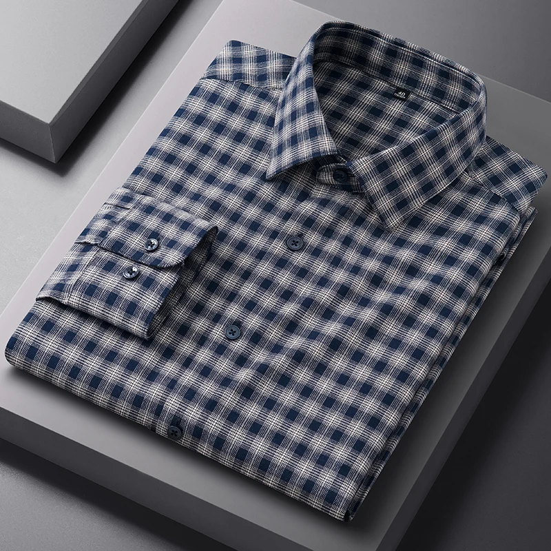 Camicia in puro cotone 100% Camicia a quadri da uomo Manica lunga Regular Fit Uomo Casual morbida e confortevole Flanella Camicie sociali Abbigliamento uomo