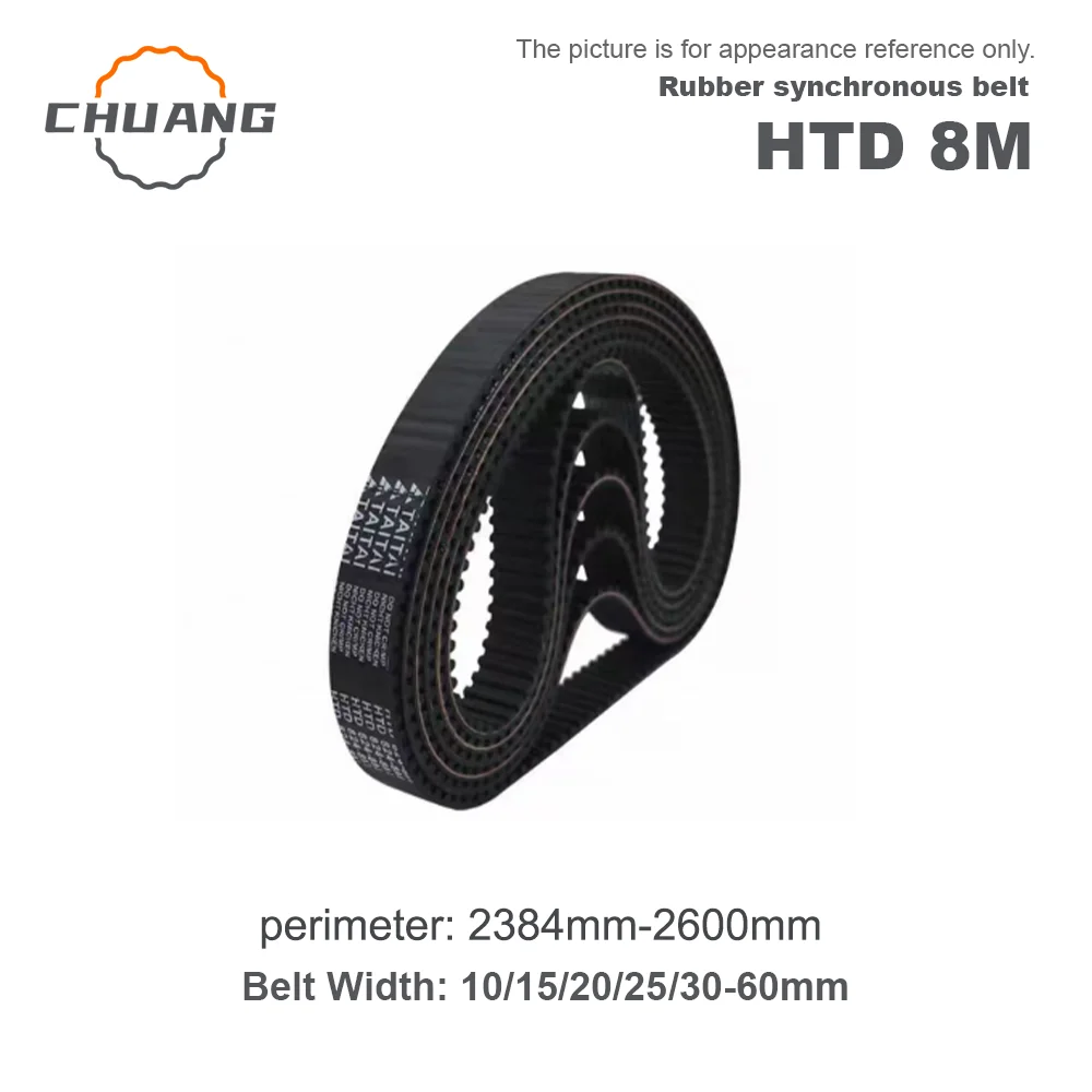 

HTD 8M Closed Loop Timing Belt Width 10/15/20/25/30~60mm Synchronous Belt Length Perimeter 2384~2600mm Closed Loop Pitch 8mm