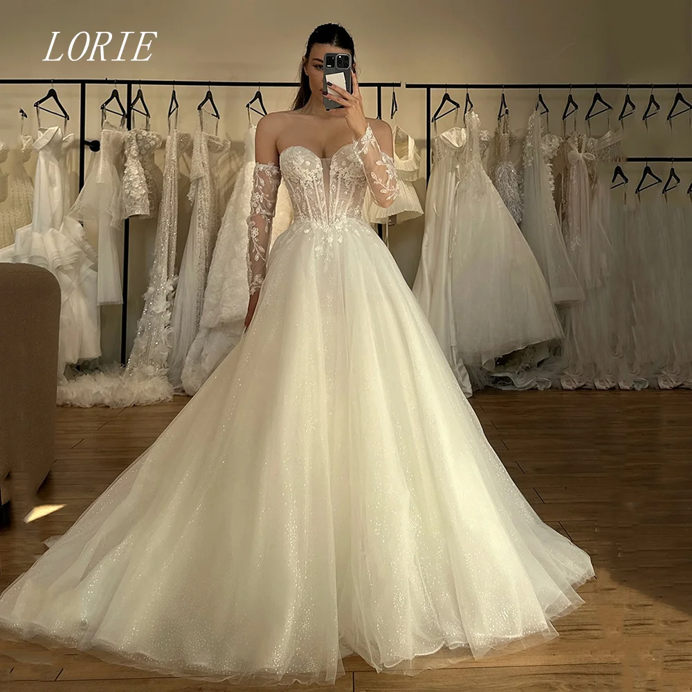 LORIE Luxury Lace A Line Wedding Dress Illusion Sweetheart Bridal Dresses Appliques Shining Corset Wedding Gown Customized 2026
