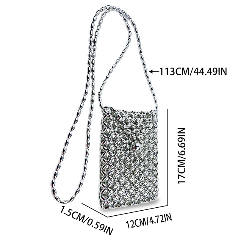 Beaded bag with high-end feeling, light luxury and niche design. 2024 new summer crossbody mini phone bag