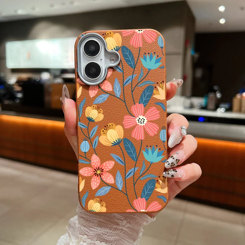 Colorful Flower Leather Texture Soft TPU Case For iPhone 17 16 15 Pro Max 14 Plus 13 12 Pro Max Air 11 Silicone Phone Cover