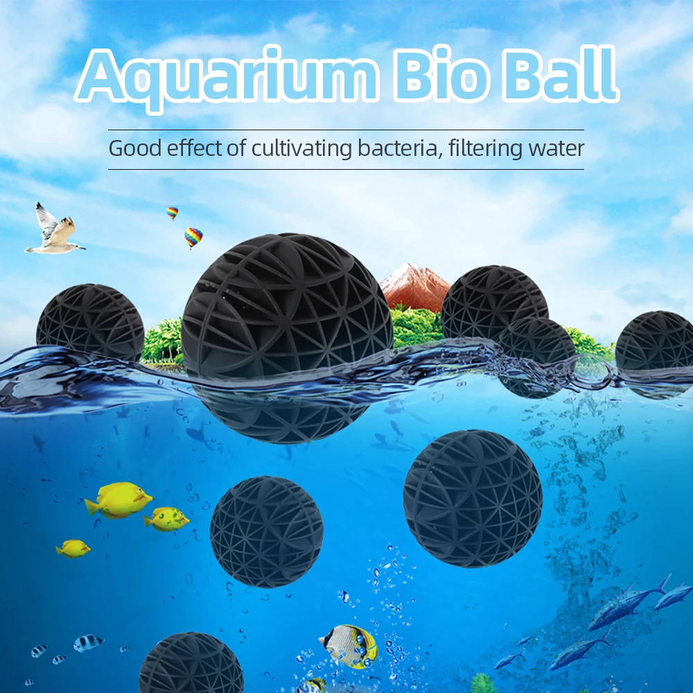 100pcs 18mm Biological Bio Balls Aquarium Fish Nano Tank Wet/Dry Canister Filter Media Black  Leach Balls