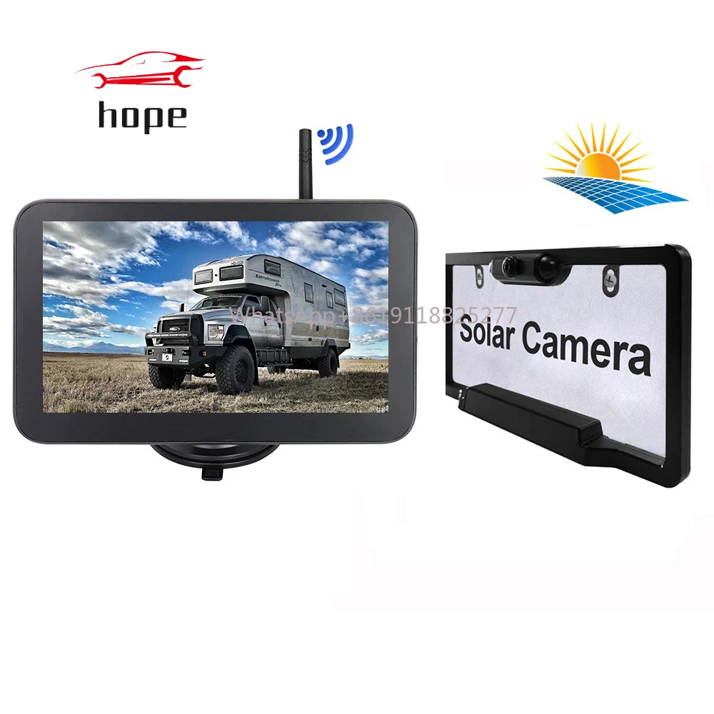 7 inch IPS  License Plate Solar Energy Wireless Night Vision camera for Bus RV Reverse Camera System