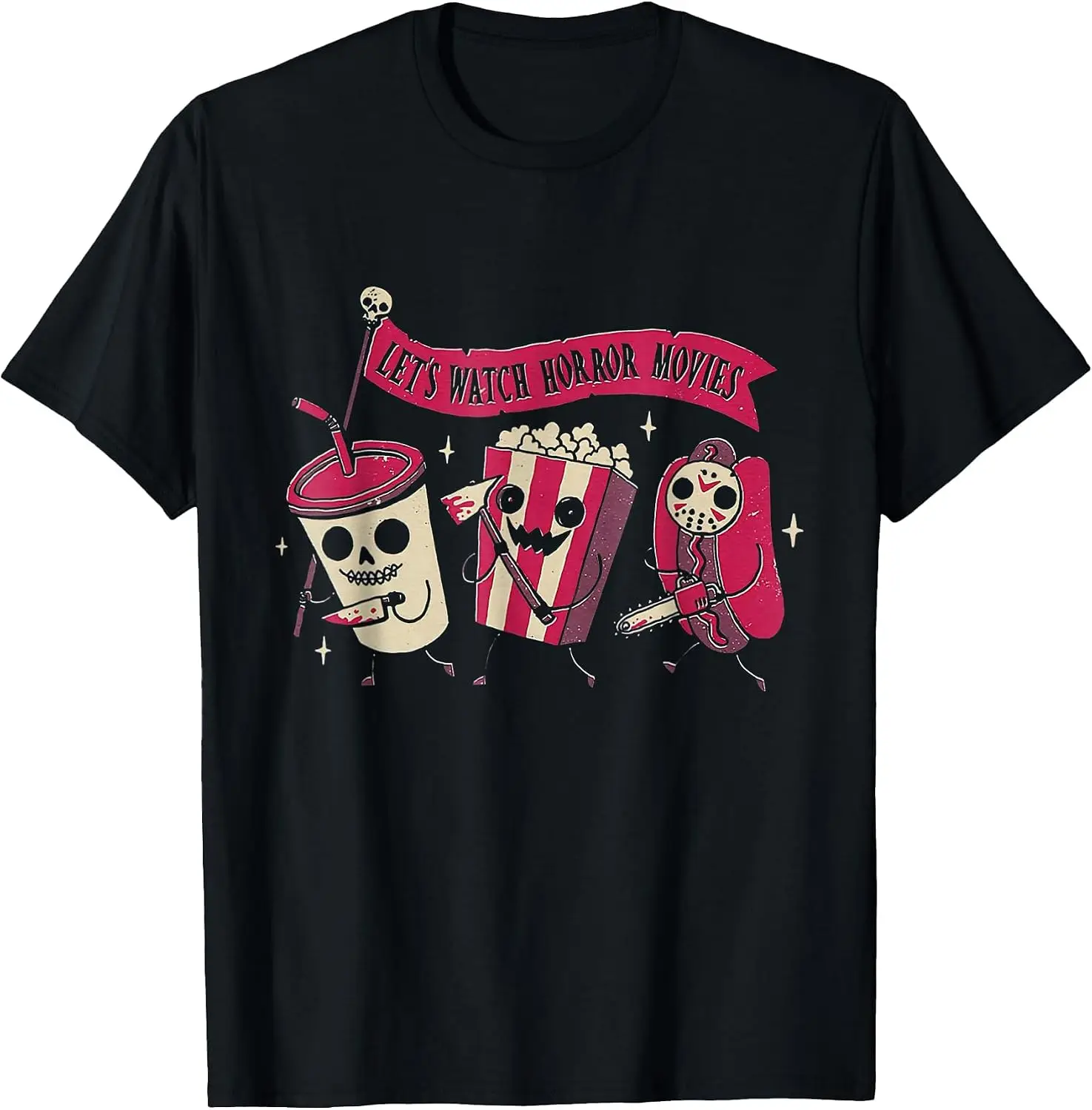 Let's Watch Horror Movies Funny Halloween Costume T-Shirt Breathable, Stylish Pure Cotton Short-Sleeve Top—Suitable For All-Season Styling.
