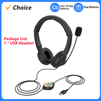 USB Wired Headset with Noise Cancelling Microphone On Ear Computer Headphone Call Center  Volume Control Speaker Mic Headband