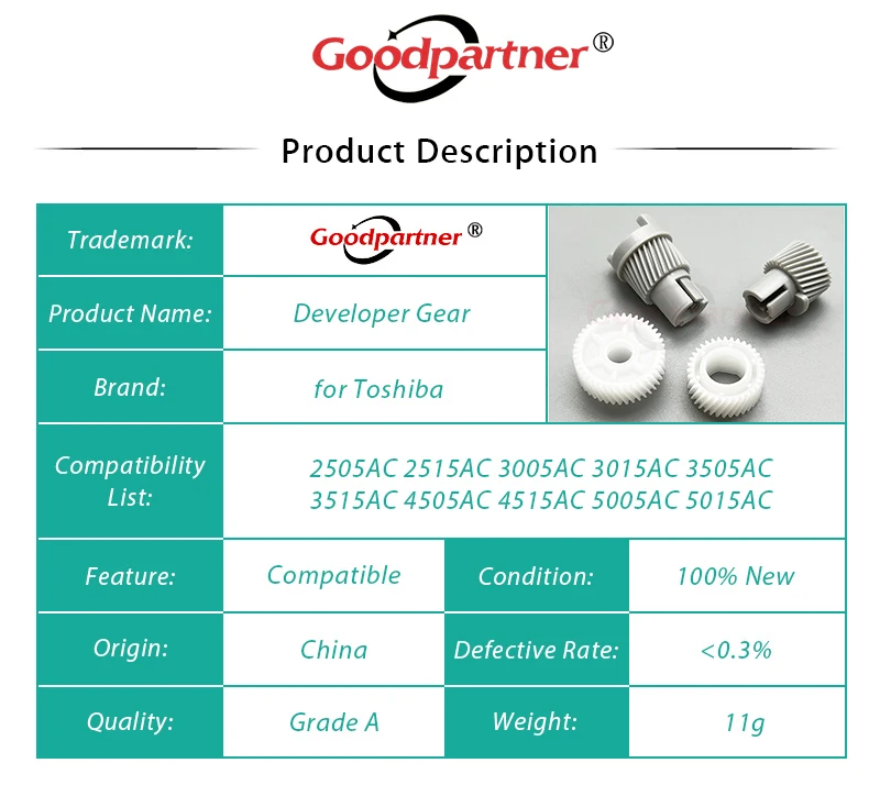 1X Developer Gear for TOSHIBA 2505AC 2515AC 3005AC 3015AC 3505AC 3515AC 4505AC 4515AC 5005AC 5015AC / 2505 2515 3005 3015 3505