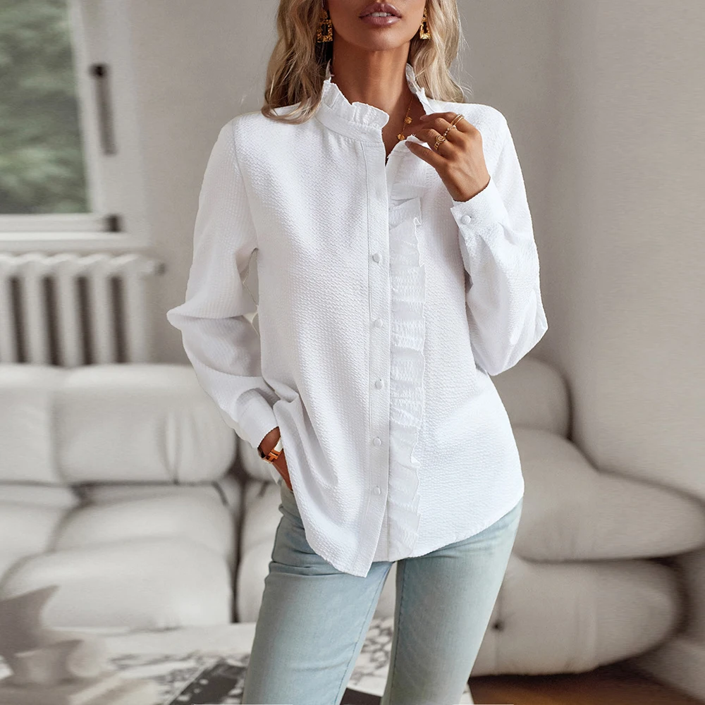 Solid color Elegant Long Sleeve Blouse for Women Clothing 2023 Korea Fashion Ladies Tunic Top Shirt Female Casual Loose T-Shirt