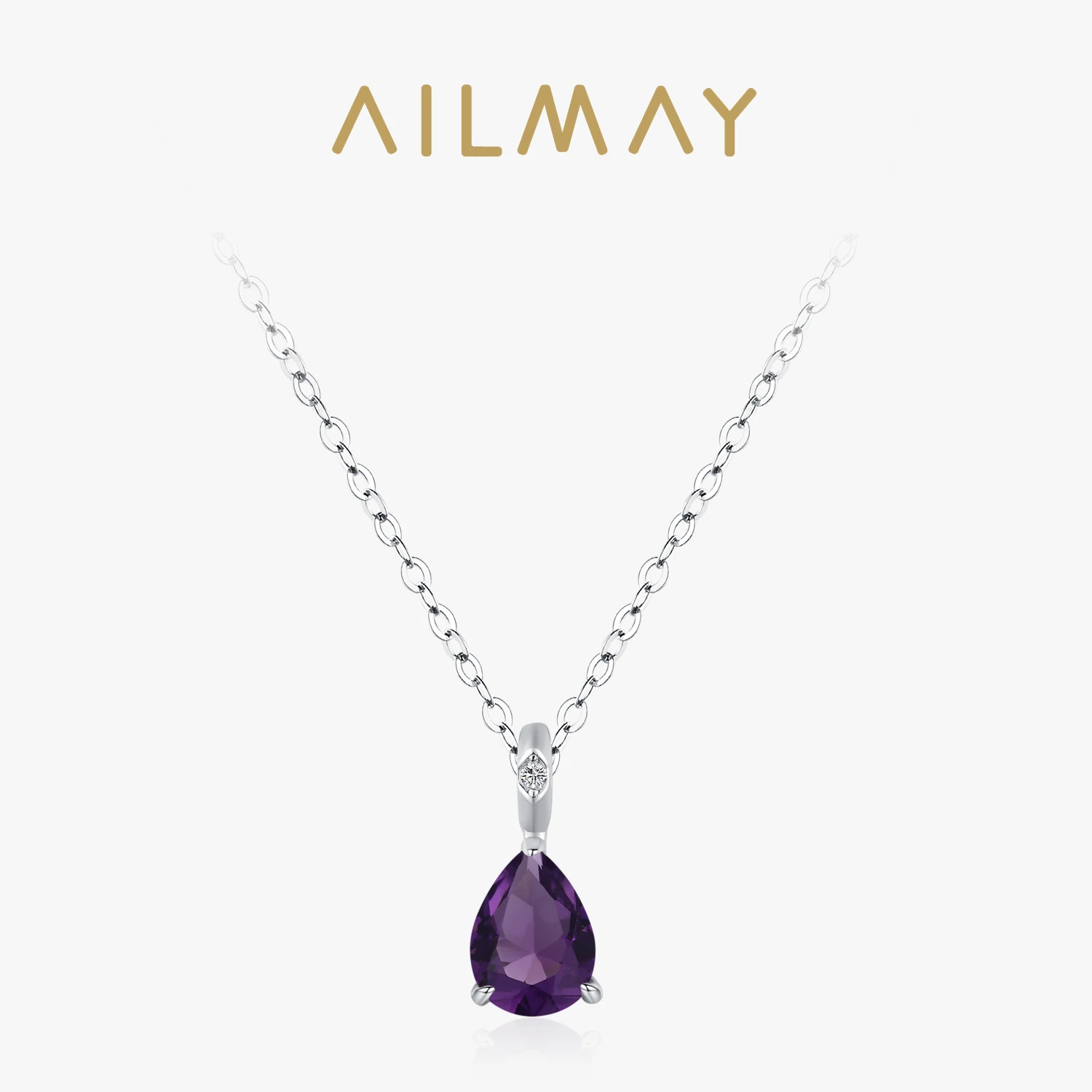 Ailmay Genuine 925 Sterling Silver Vintage Purple Zircon Waterdrop Pendant Necklaces The perfect Gift For Women's Holiday Or Ann