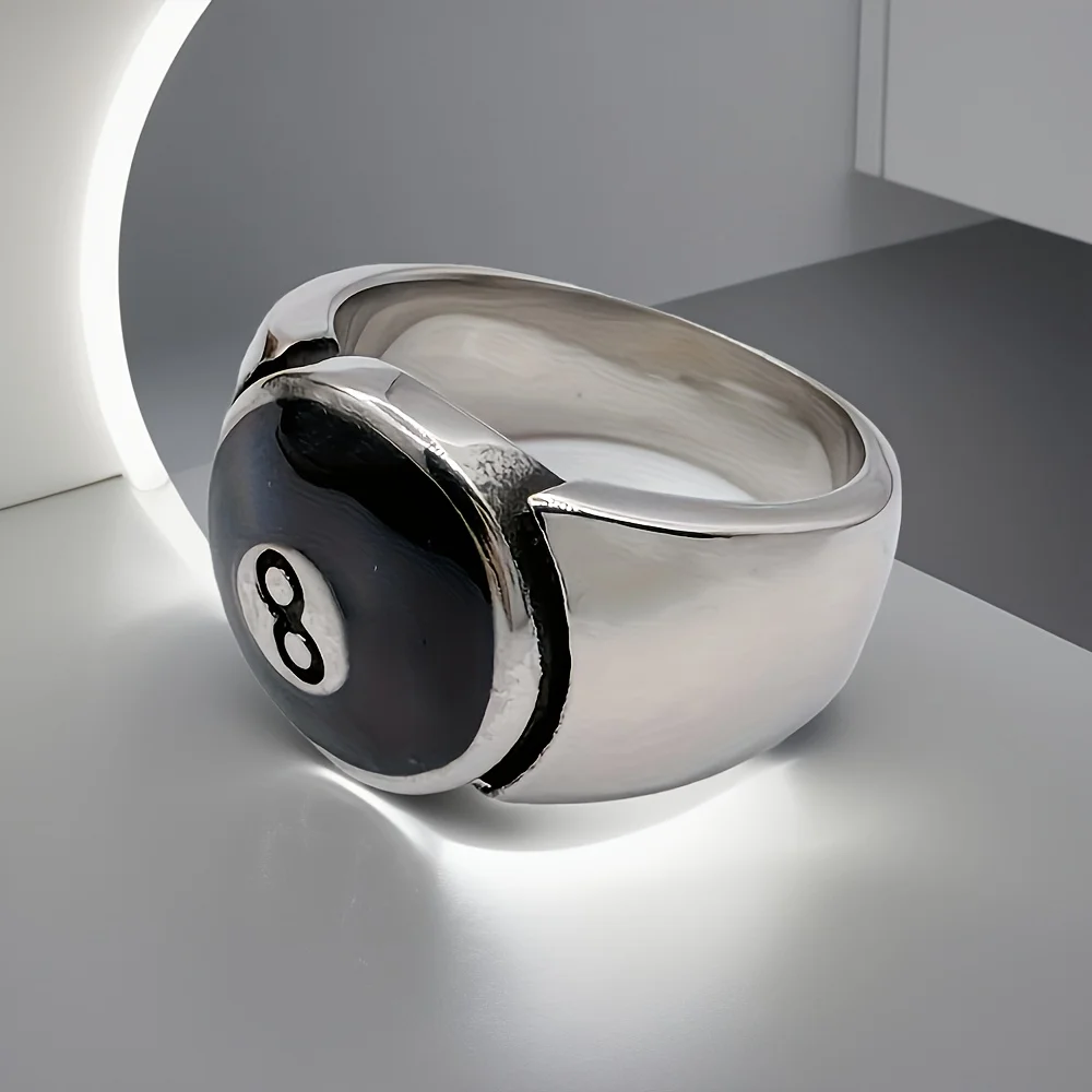 

Billiards Black 8 Ball Solid Ring 316L Stainless Steel Jewelry Punk Party Ring Size 7-13